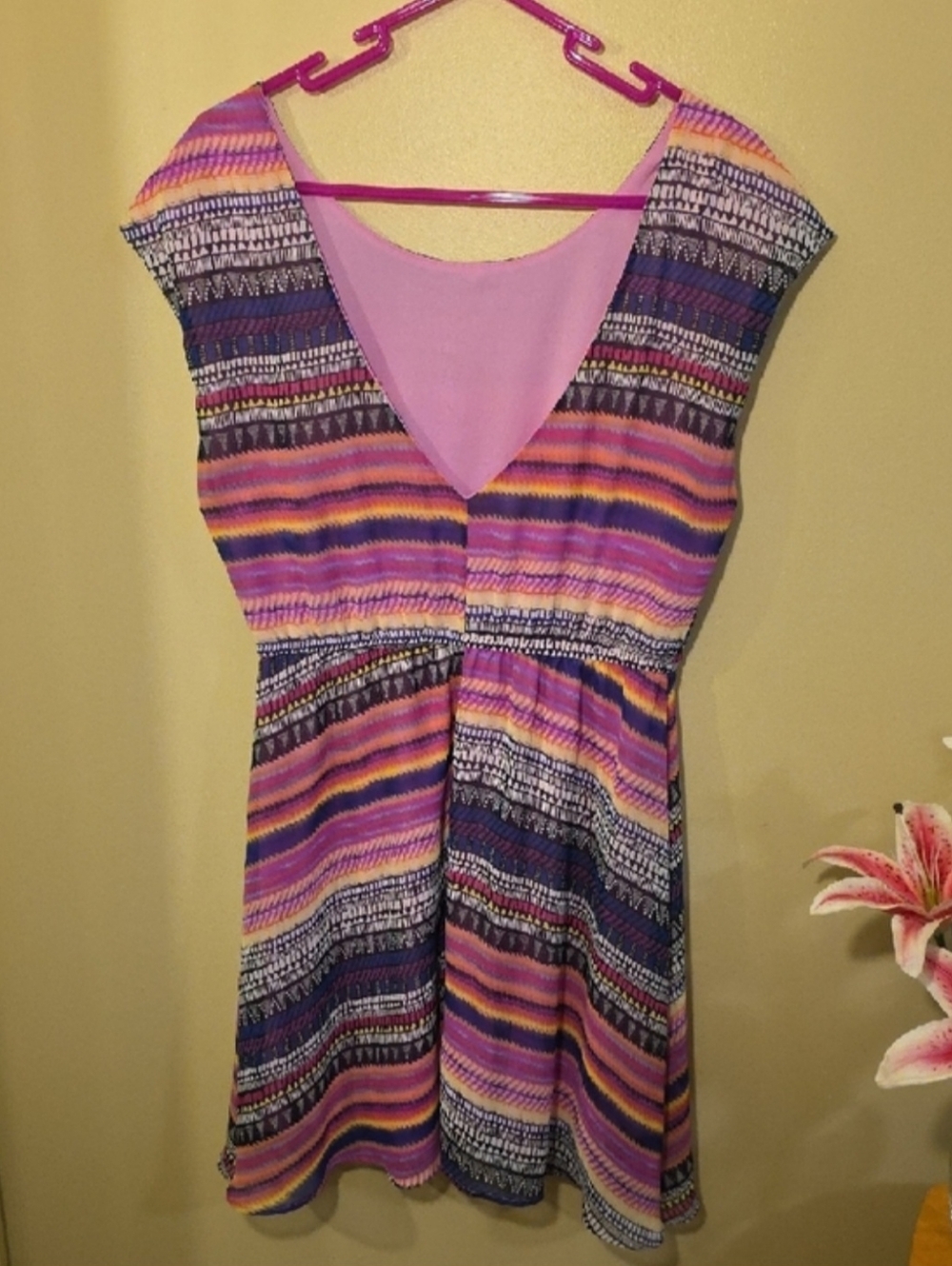 Vibrant MultiColor Striped Mini Babydoll Dress Boho, Festival, Fairycore, Summer - Picture 7 of 11